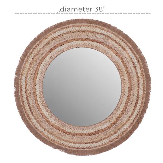 Beige Boho Style Wood Wall Mirror